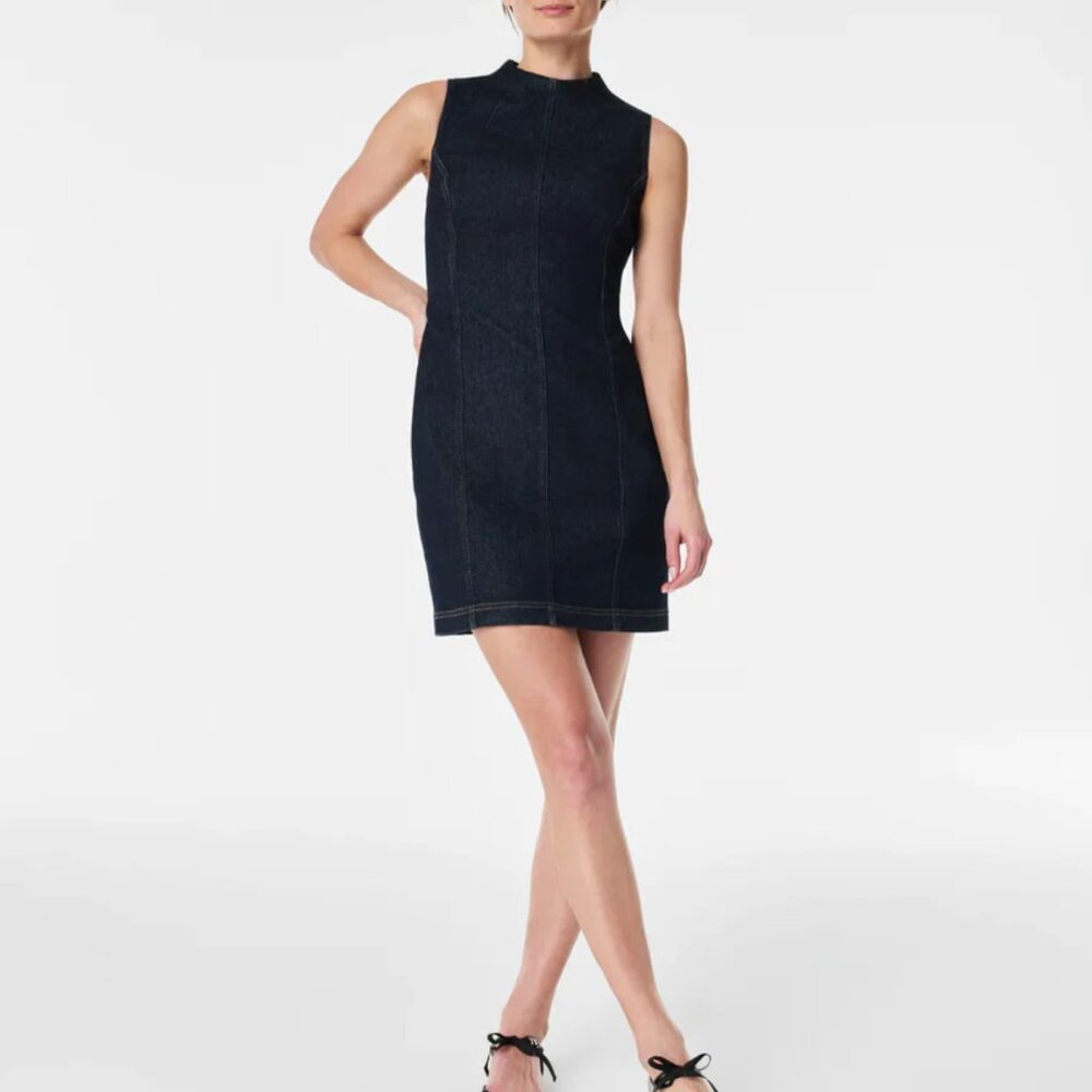 SPANX Seamed Denim Mini Shift Dress – Dark Indigo – Size Small – New With Tags